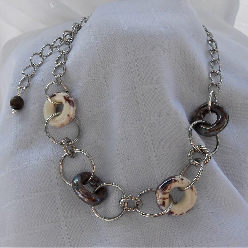 No. 445 Gorgeous handmade statement necklace with totally crazy ceramic rings!